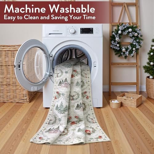 Lahome Christmas Runner Rug 2x8 White/Multi Washable Hallway Rug