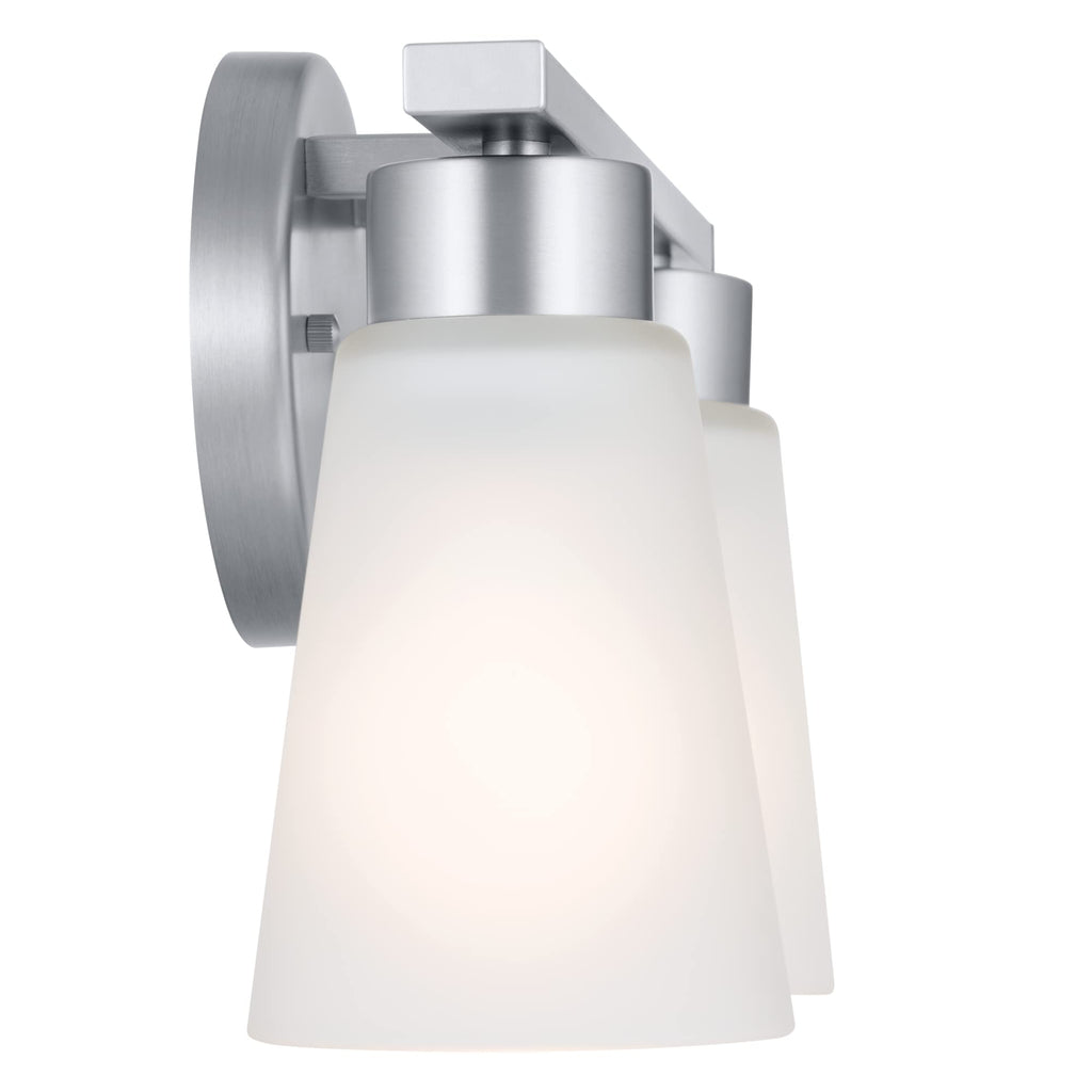 Kichler Stamos 2-Light Bathroom Vanity Light Fixture with Satin Etched Glass Shades, Modern Wall Mount in Brushed Nickel for Mirror Lighting (13 x 8 x 5 in), 45887NI