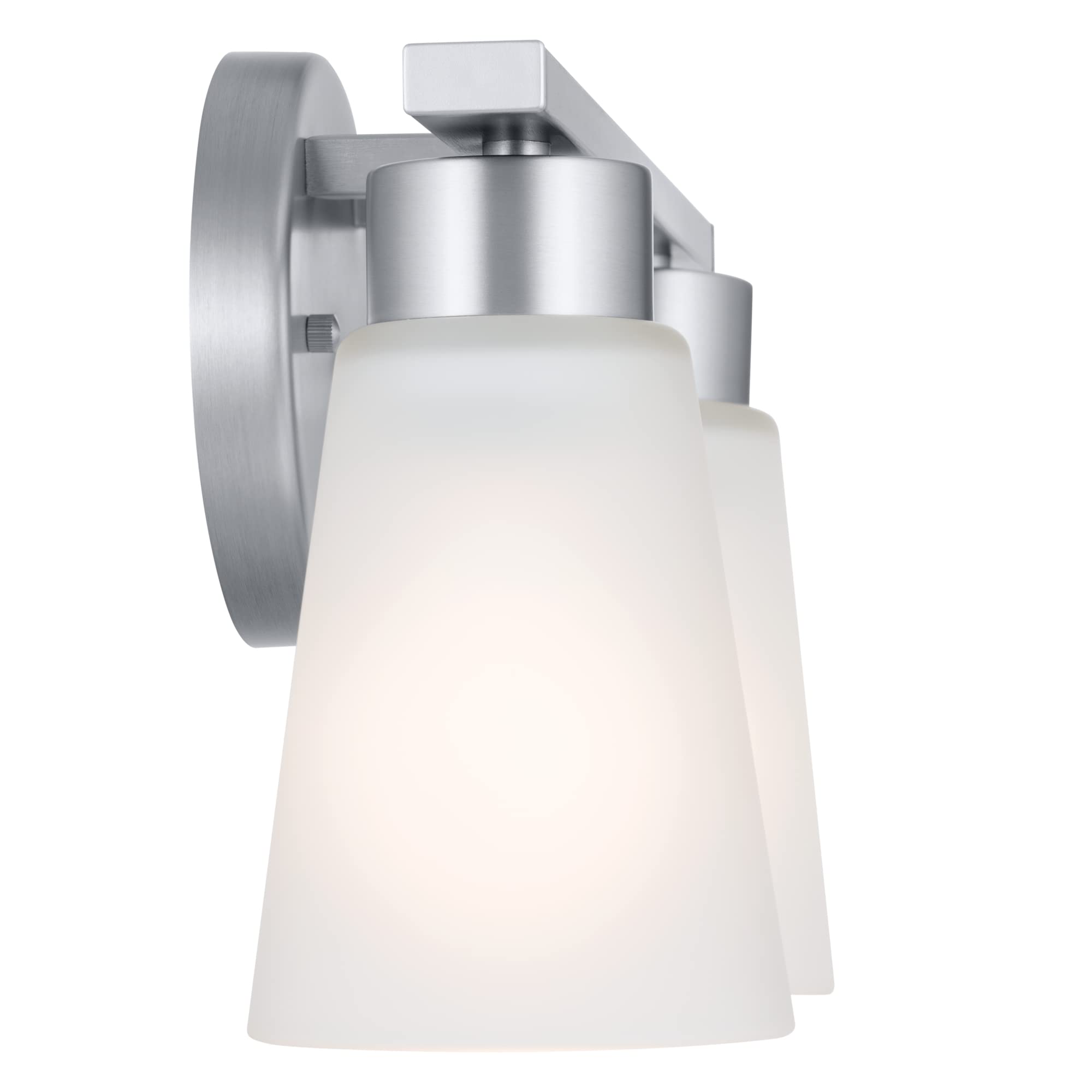 Kichler Stamos 2-Light Bathroom Vanity Light Fixture with Satin Etched Glass Shades, Modern Wall Mount in Brushed Nickel for Mirror Lighting (13 x 8 x 5 in), 45887NI