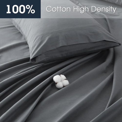 HYPREST Queen Sheet Set - Extra Deep Pocket 100% Cotton, Soft & Wrinkle-Free, Grey | Fits 18"-24" Mattresses