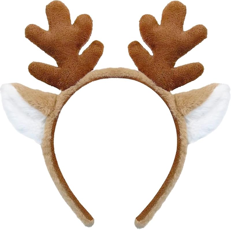 Reindeer Antlers Headband - Fluffy Animal Ears Deer Costume Accessory