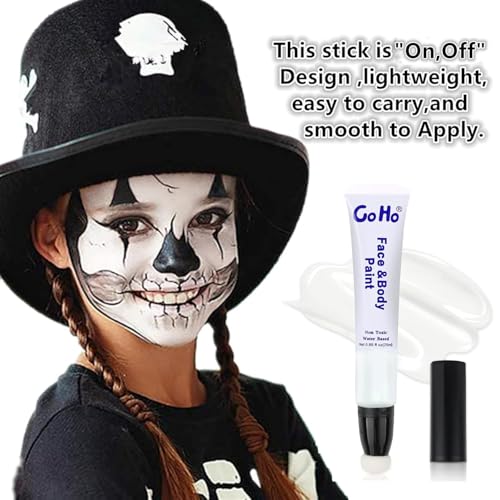 Go Ho Clown White Face Paint - Water Based Cream Makeup for Halloween SFX