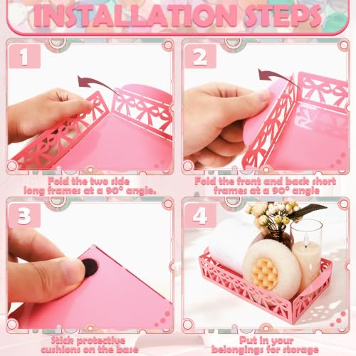 Pink Bow Toilet Paper Holder - Cute Metal Bathroom Storage Basket