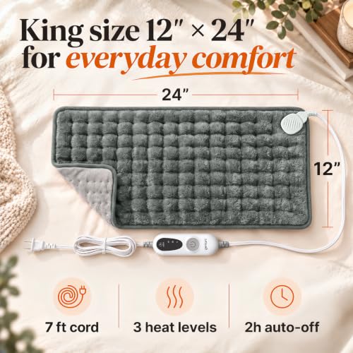 Chinchilla Gray Heating Pad Throw for Back & Body, 12x24 inches, Microplush
