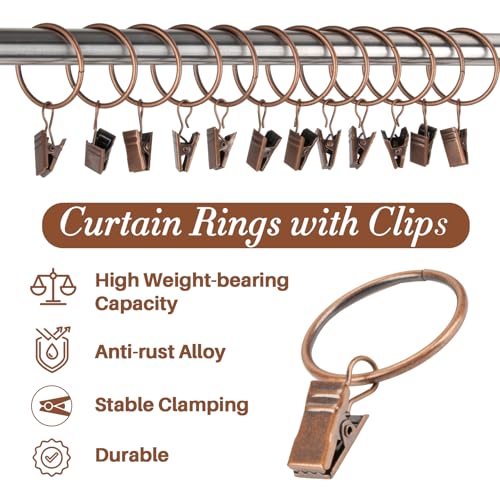 MAQIHAN Antique Copper Curtain Rings with Clips - 40PCS, 1.26 Inch
