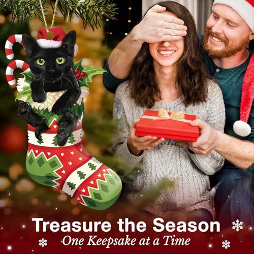 Black Cat Christmas Ornament 2025 – 2D Acrylic Hanging Holiday Decor