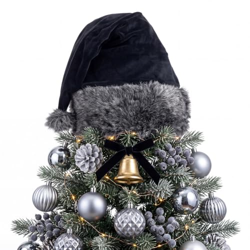 Gothic Black Santa Hat Tree Topper 26 x 15 Inch Christmas Decor - Versatile Holiday Ornament