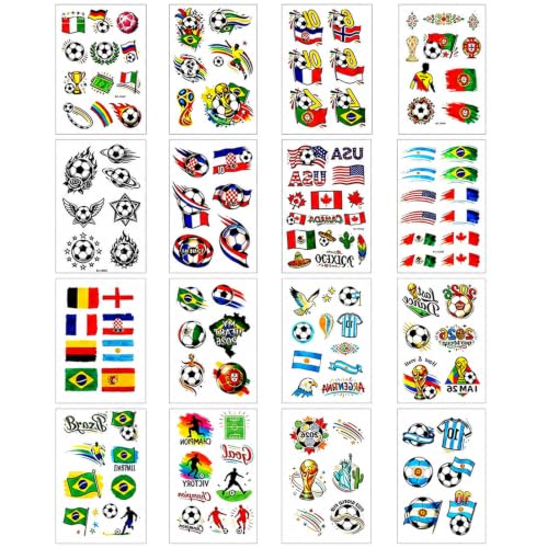 World Cup Soccer Temporary Face Tattoos - 16 Sheet Fan Party Pack