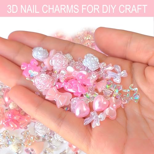 Euddty 3D Nail Art Charms and Rhinestones Set - 600 Pcs Flatback Resin Bowknots Flowers Butterflies Pearls for DIY Crafts
