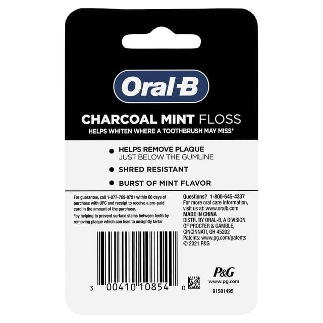 Oral-B Charcoal Infused Mint Dental Floss 50m Shred-Resistant