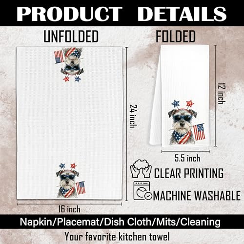 FITIE Patriotic Schnauzer Kitchen Towel - 4th of July USA Flag (Color-a6)