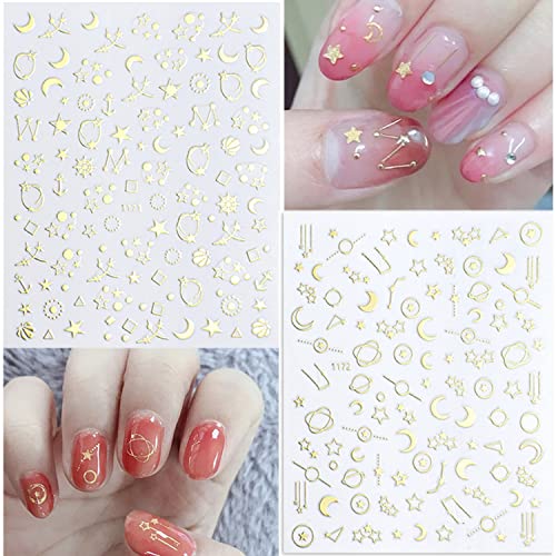 Vezocim Gold Nail Art Stickers - 6 Sheets Starry Sky Moon & Constellation Decals