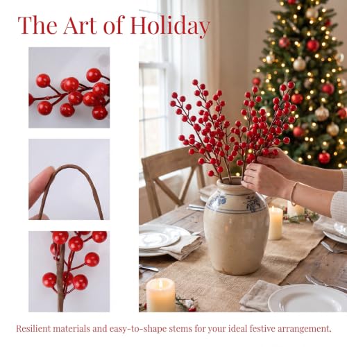 Artificial Red Berry Stems for Christmas Tree Decor - 16.9 Inches, 12 Pack