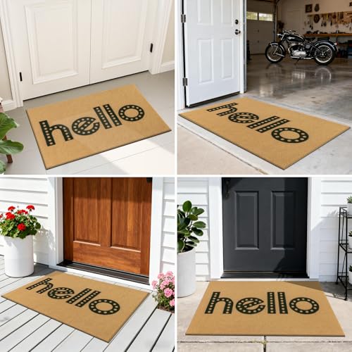 Hello 2x3ft Artificial Coir Door Mat - Durable Non-Slip Welcome Mat