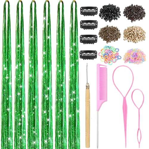 Hair Tinsel Kit with Tools Heat Resistant Fairy Glitter Hair Extensions