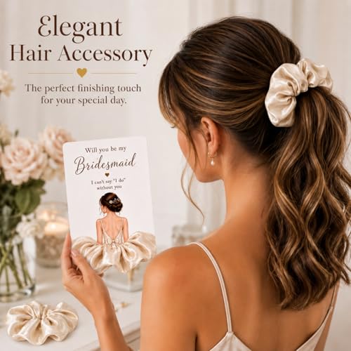Bridesmaid Proposal Set with Satin Scrunchies and Cards, Champagne