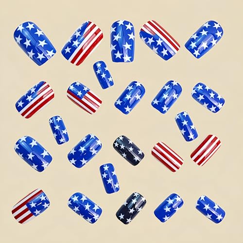 Independence Day Press on Nails Short Square Patriotic Fake Nails