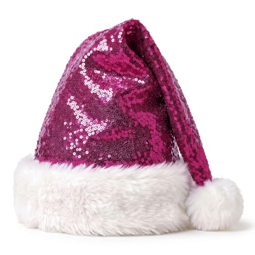 Rose Red 20in Adults Sequin Christmas Hat Sparkling Holiday Headwear