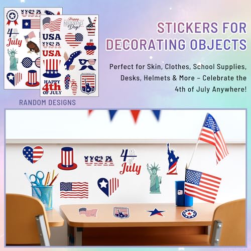 Fourth of July Temporary Tattoos - 26 Sheets Patriotic USA Stickers