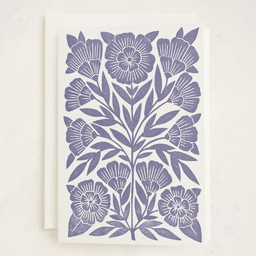 Elegant Blank Greeting Card with Floral Block Print - 5x7