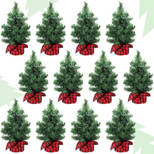 12 Pcs Mini Artificial Christmas Trees - 11.81 Inch, Unlit Tabletop Decor Set
