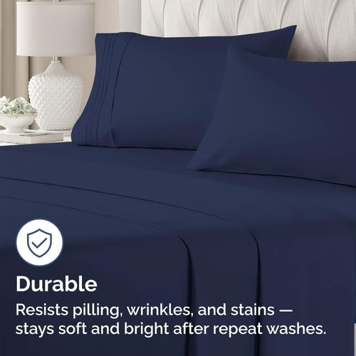 King Standard Pillow Cases - Soft Hotel Quality Pillowcase Covers | 4-Piece Set in Navy Blue - Machine Washable