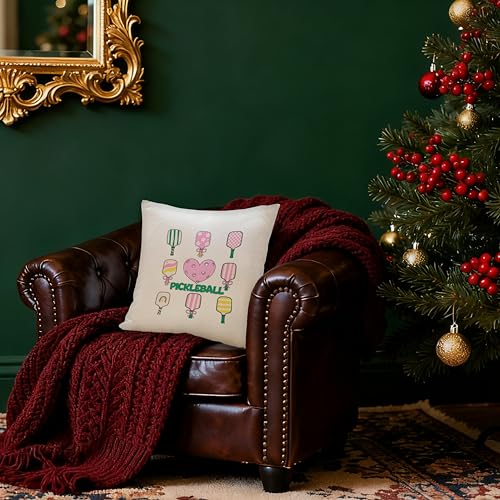 Pink Bow Pickleball Pillow Cover 18x18 - Decorative Gift for Women