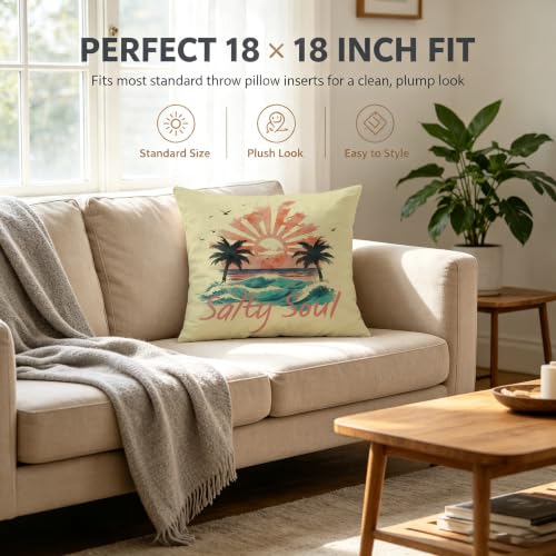 Salty Soul Throw Pillow Cover 18x18 Tropical Beach Sunset Cushion Case
