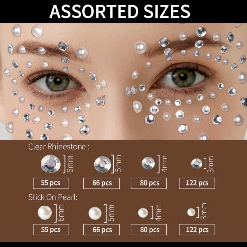 Teenitor Self-Adhesive Face & Body Rhinestone and Pearl Makeup Gems