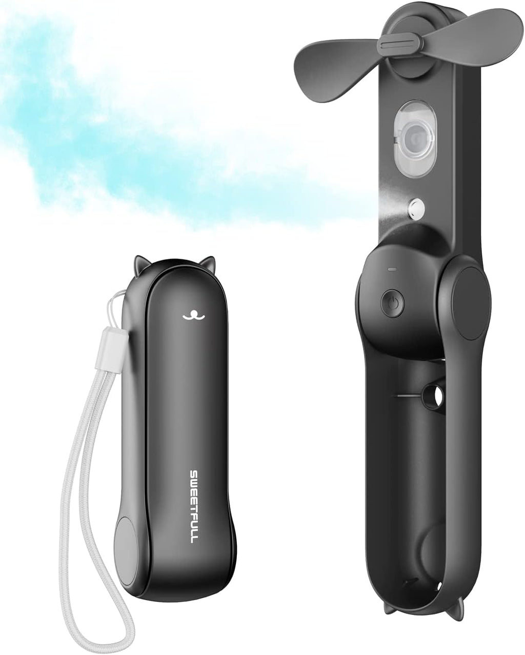 Sweetfull Portable Misting Fan - Rechargeable Handheld Mini Water Mister for Travel & Outdoors | Black
