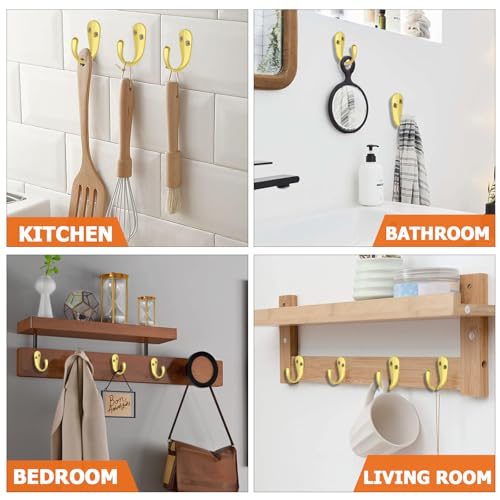 Bonsicoky Wall Mounted Coat Hooks - 10 Pcs Gold Zinc Alloy Hangers