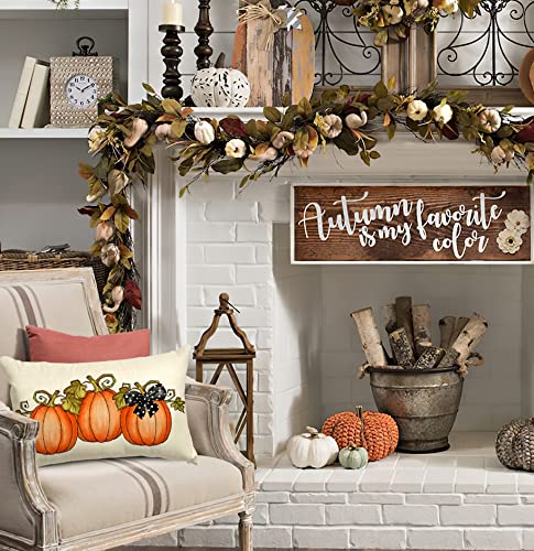 Autumn Watercolor Pumpkin Throw Pillow Cover 12x20 inch