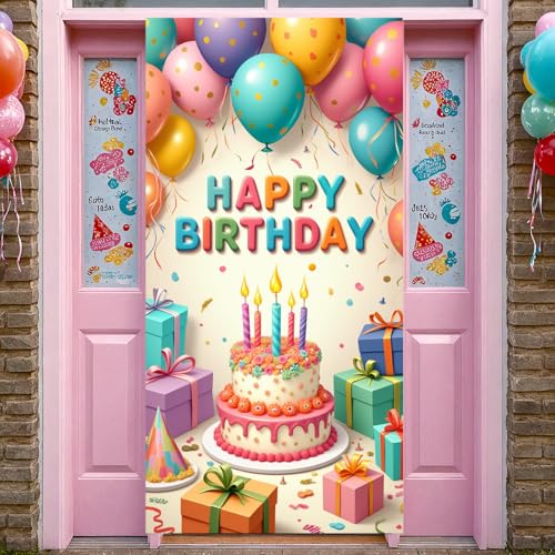 Happy Birthday Door Banner - Colorful Party Backdrop for Kids & Adults