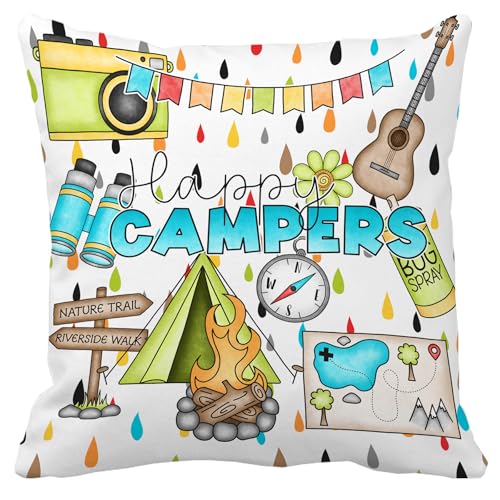 Leaveland Happy Camper 18x18 Inch Throw Pillow Cover