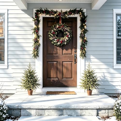 2-Pack 2ft Pre-Lit Artificial Norfolk Pine Christmas Tree Topiary - Green