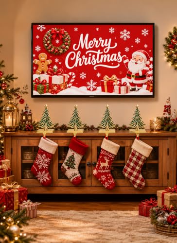 Green & Gold Christmas Stocking Holders Set of 4 Holiday Mantle Decor