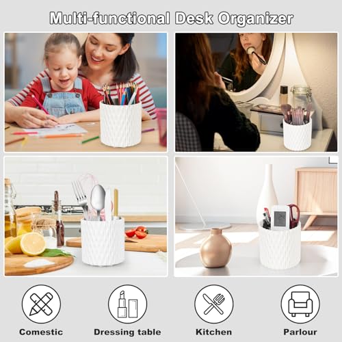 Rosanixita White 360° Rotating Makeup Brush Organizer with 5 Slots