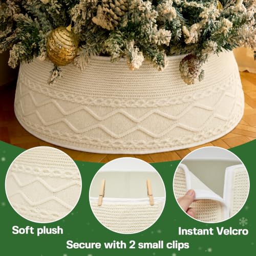 Cream Knit Christmas Tree Collar - Large 23-30 Inch Holiday Decor
