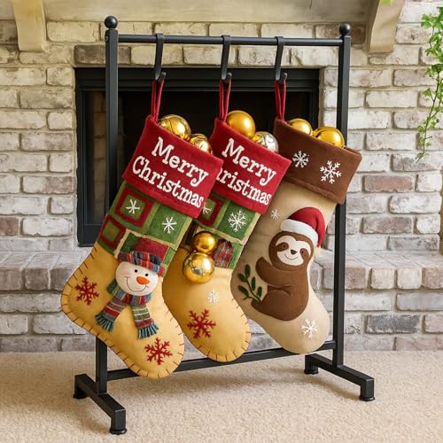 1 Tier Christmas Stocking Holder Stand with 5 Hooks Metal Rack for Fireplace Decor