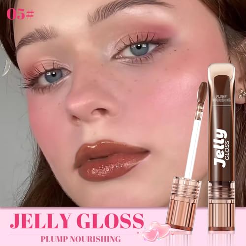 WanTuoluo Jelly Lip Gloss Hydrating Glass-Like Shine Lip Tint (B05 Chocolate)