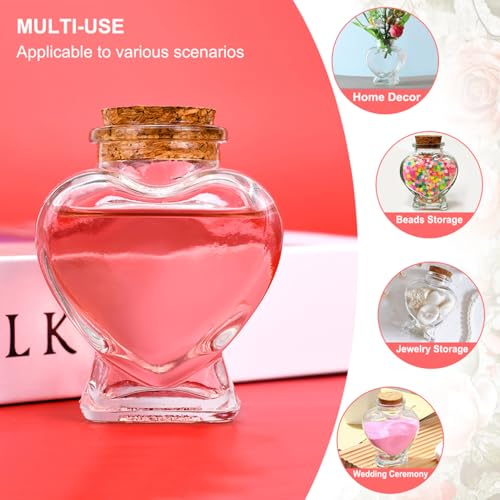 Heart Shaped Glass Jars - 160ml Wishing Bottles with Cork Stoppers