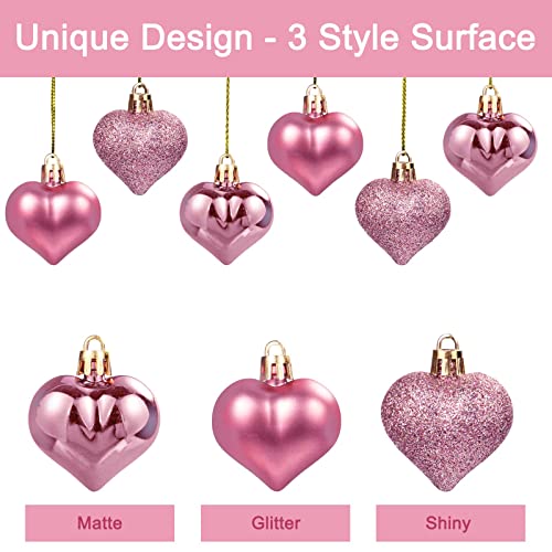 36pcs Rose Gold Heart Ornaments for Valentine's Day Decor