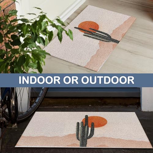 VIIJJUE Boho Western Cactus Desert Sun Door Mat – Indoor & Outdoor Non-Slip Welcome Rug 17x30 Inch