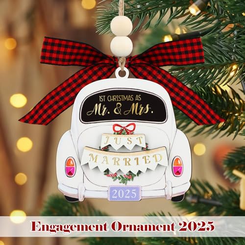 Just Married Wooden Christmas Ornament - 1st Christmas as Mr & Mrs 2025
