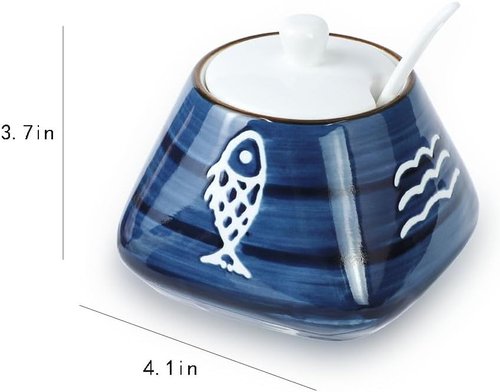 Hand-Painted Ceramic Spice Jar by [Brand Name] - Stylish Seasoning Box with Lid & Spoon | Perfect Kitchen Gift