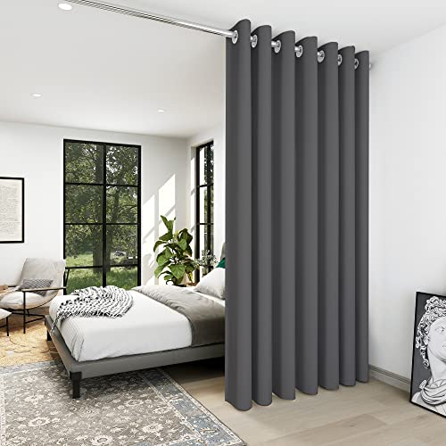 Deconovo Extra Wide Blackout Room Divider Curtain, 120"W x 96"L, Dark Grey
