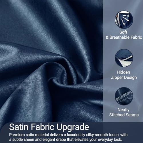 Satin Wedge Pillow Cover with Zipper - 25x25x10 Inch Navy Blue