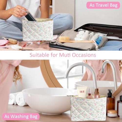 Sunwel Floral Quilted Makeup Bag Cute Cotton Toiletry Travel Pouch