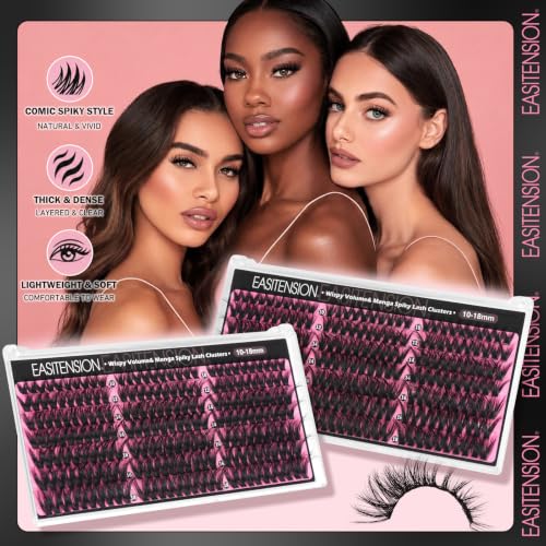 EASITENSION Manga Lash Clusters Wispy DIY Eyelash Extensions Kit 210pcs D Curl
