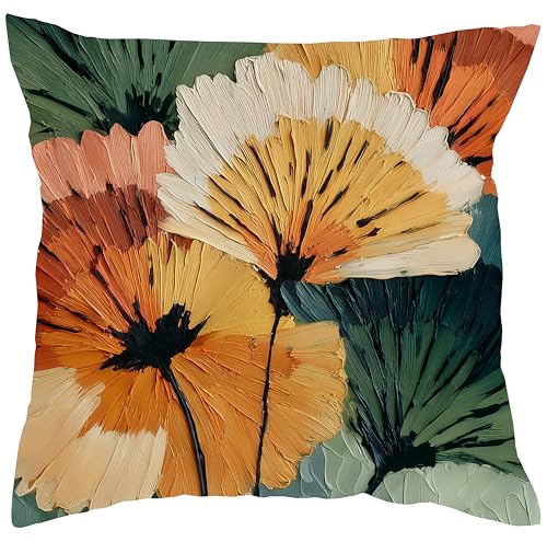Boho Floral Throw Pillow Cover 18x18 Inch, Abstract Design - Variation 8